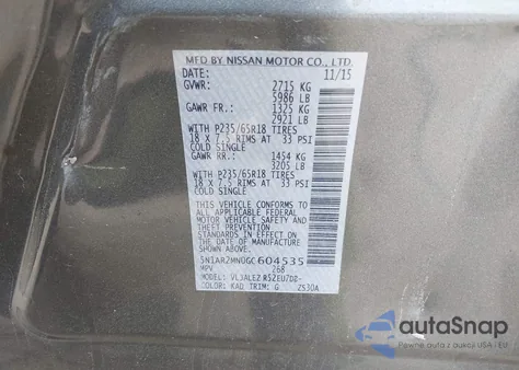 2016 Nissan Pathfinder Sv z USA, uszkodzony, nr VIN 5N1AR2MN0GC604535